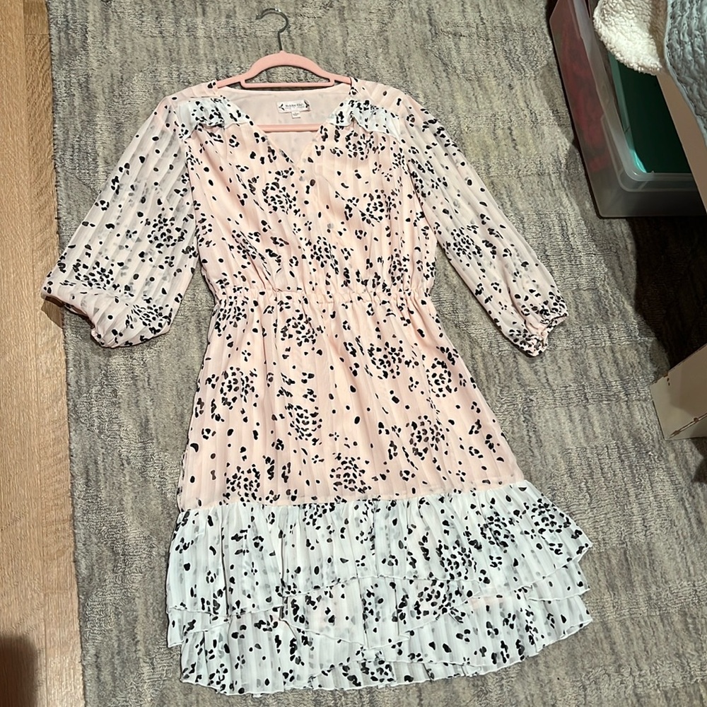 Pink, black and white cheetah print ruffled dress